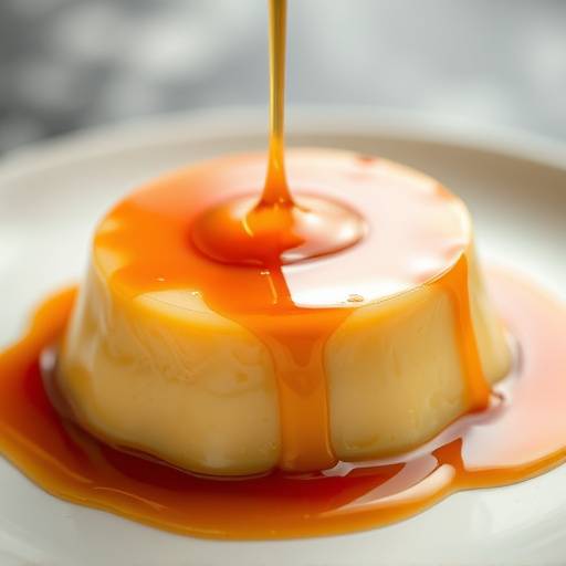 Flan de huevo casero adornado con caramelo l&iacute;quido.