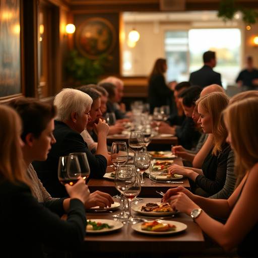 Grupo de personas disfrutando de una cena en El Rinc&oacute;n Ib&eacute;rico, con copas de vino y platos de tapas en la mesa