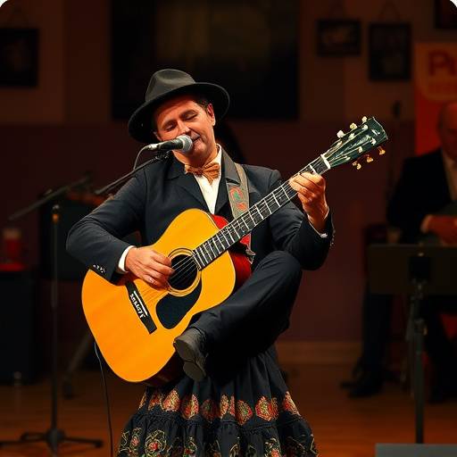 Grupo de personas disfrutando de una noche de flamenco en el restaurante, con un guitarrista y un cantante en el escenario.